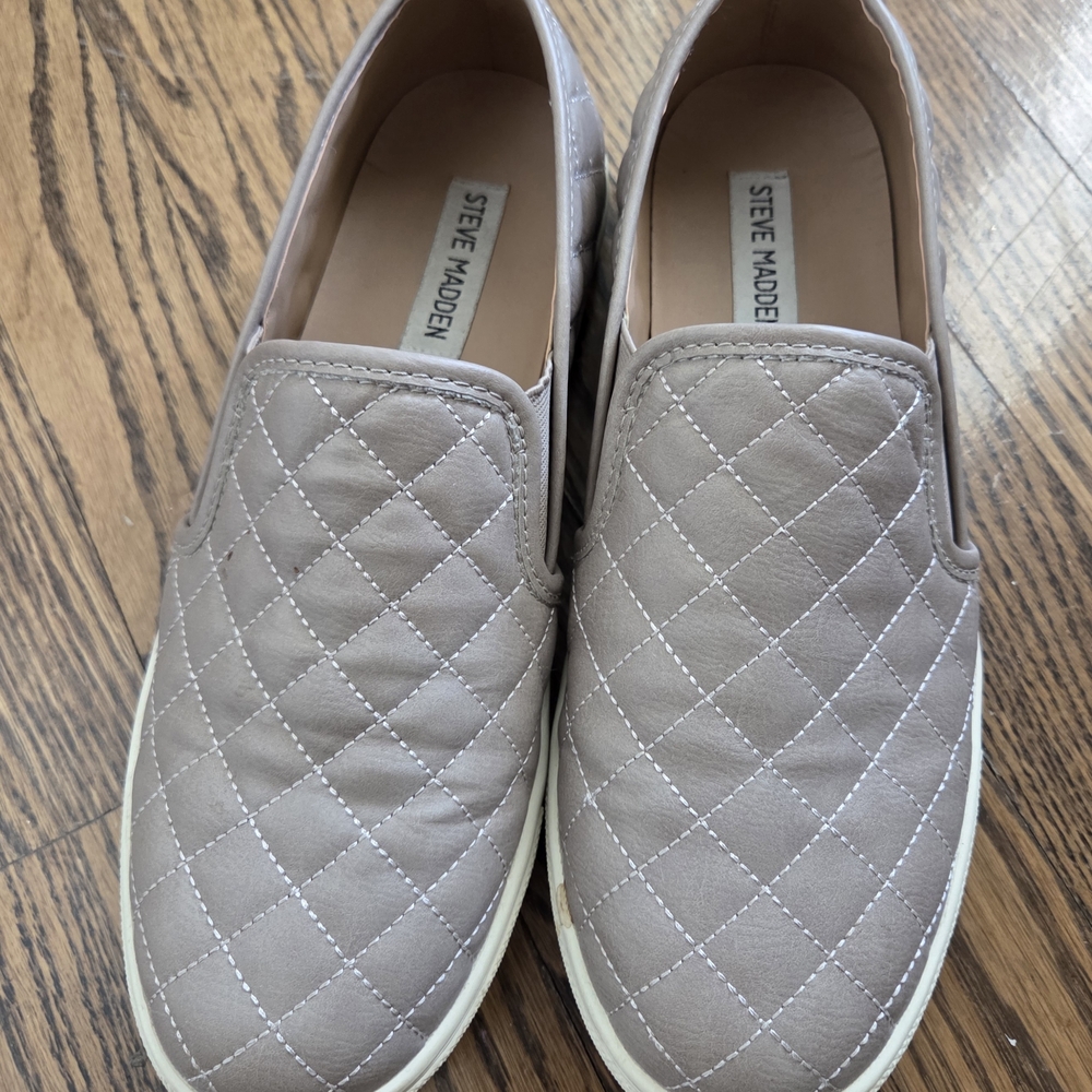 Steve Madden Taupe Quilted Slip-Ons